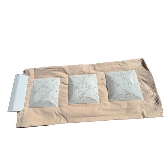 Vintage Square Glass Shade Ceiling Light Fixture Cover 11.75” X 11.75” MCM Flora - Picture 6 of 10